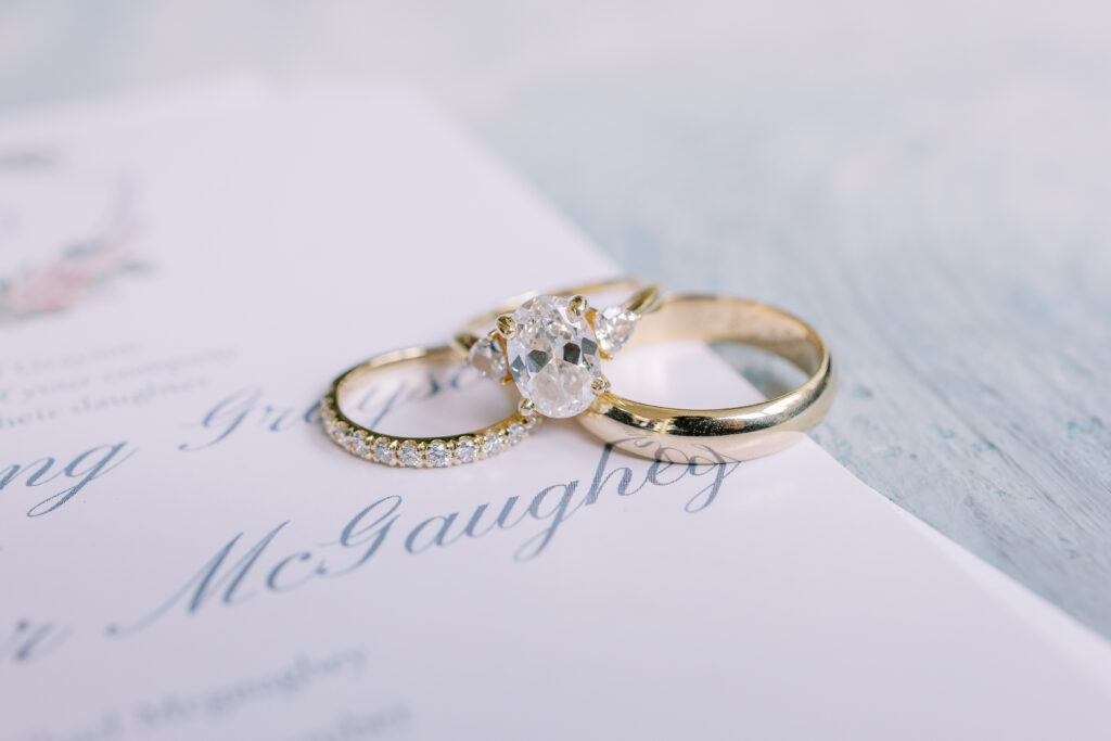 wedding rings on an invitation
