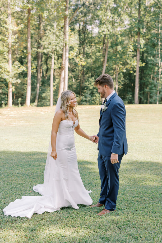 bride and groom first look
