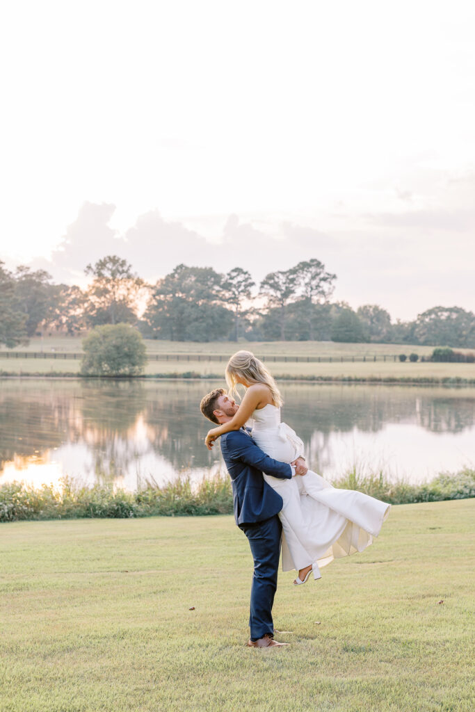 golden hour portrait of the bride and groom