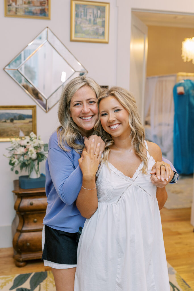 bride and her mom getting ready