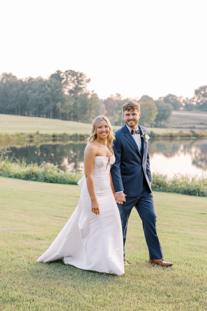 golden hour portrait of the bride and groom