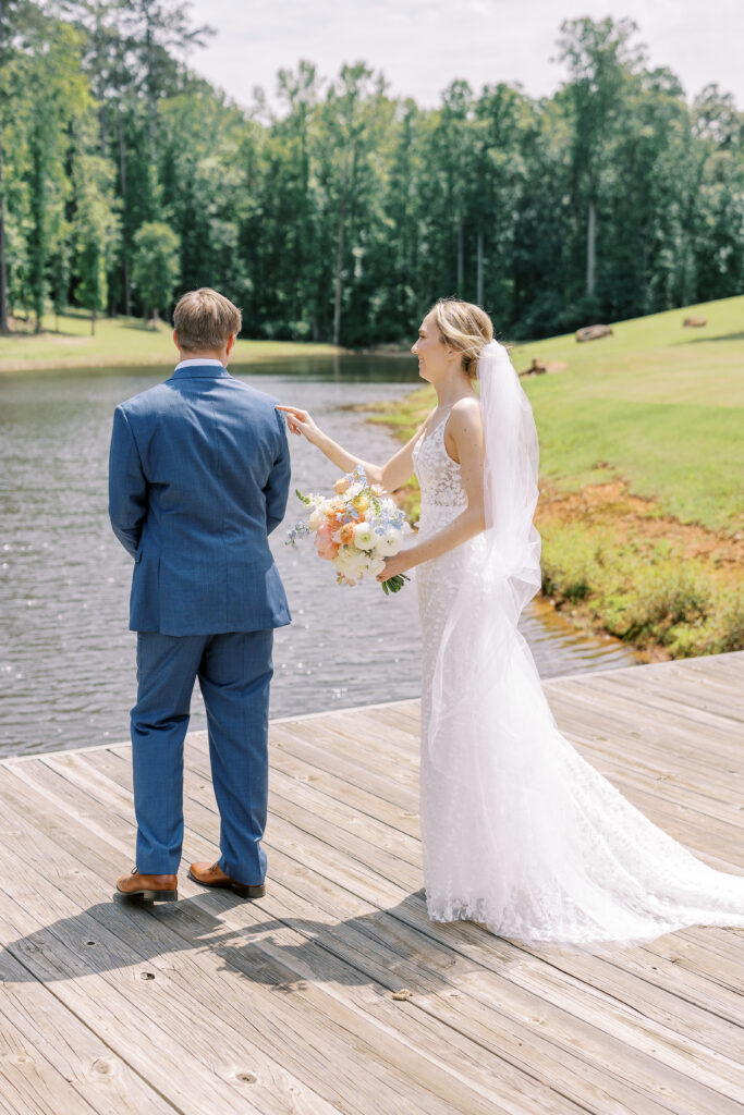 first look between bride and groom