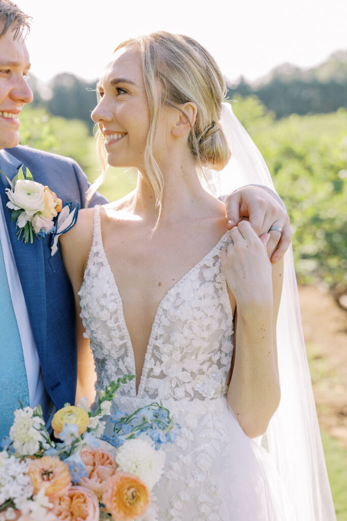 golden hour portrait of the bride and groom