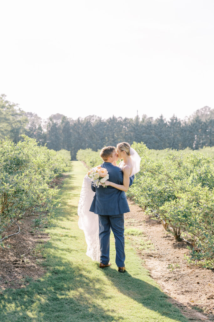 golden hour portrait of the bride and groom