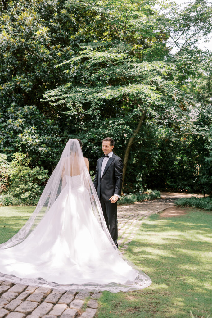 bride and groom first look