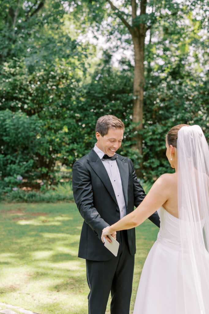 bride and groom first look