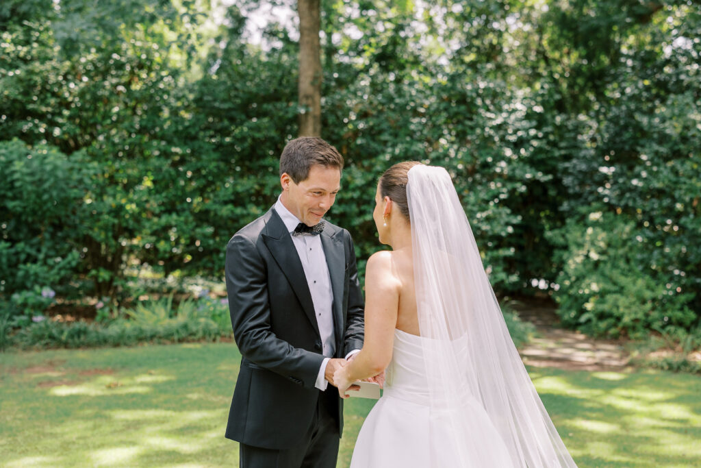 bride and groom first look