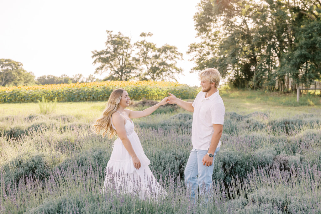 a couple's engagement session at wild daisy farm in molena, georgia