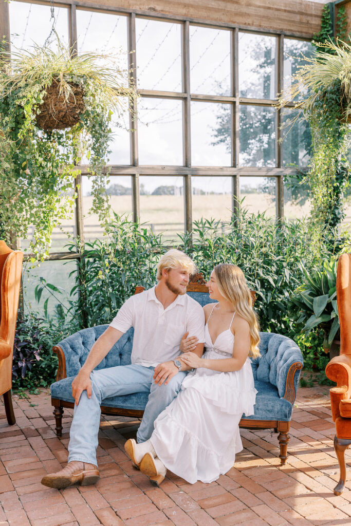 a couple's engagement session at wild daisy farm in molena, georgia