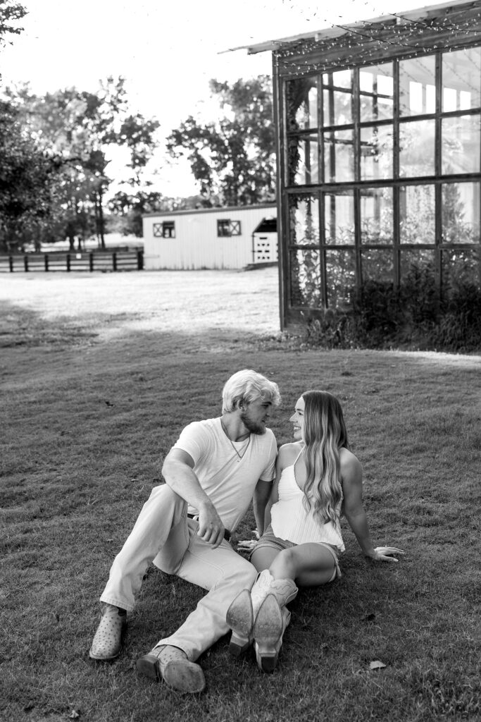 a couple's engagement session at wild daisy farm in molena, georgia