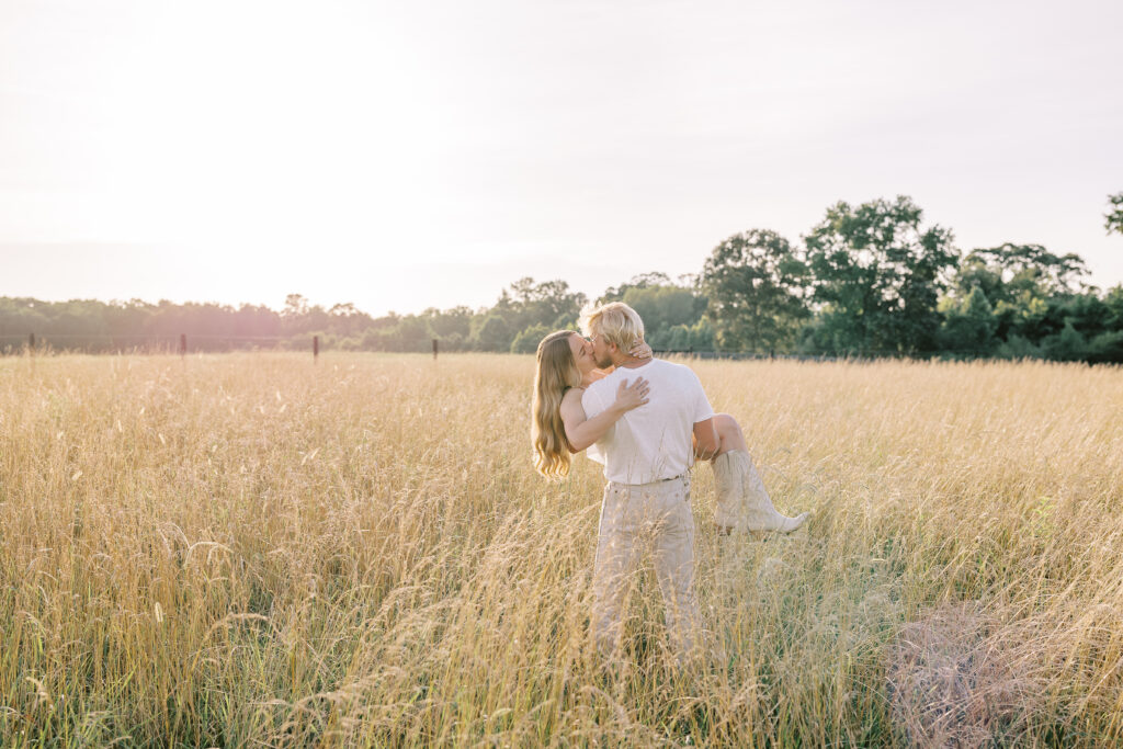 a couple's engagement session at wild daisy farm in molena, georgia