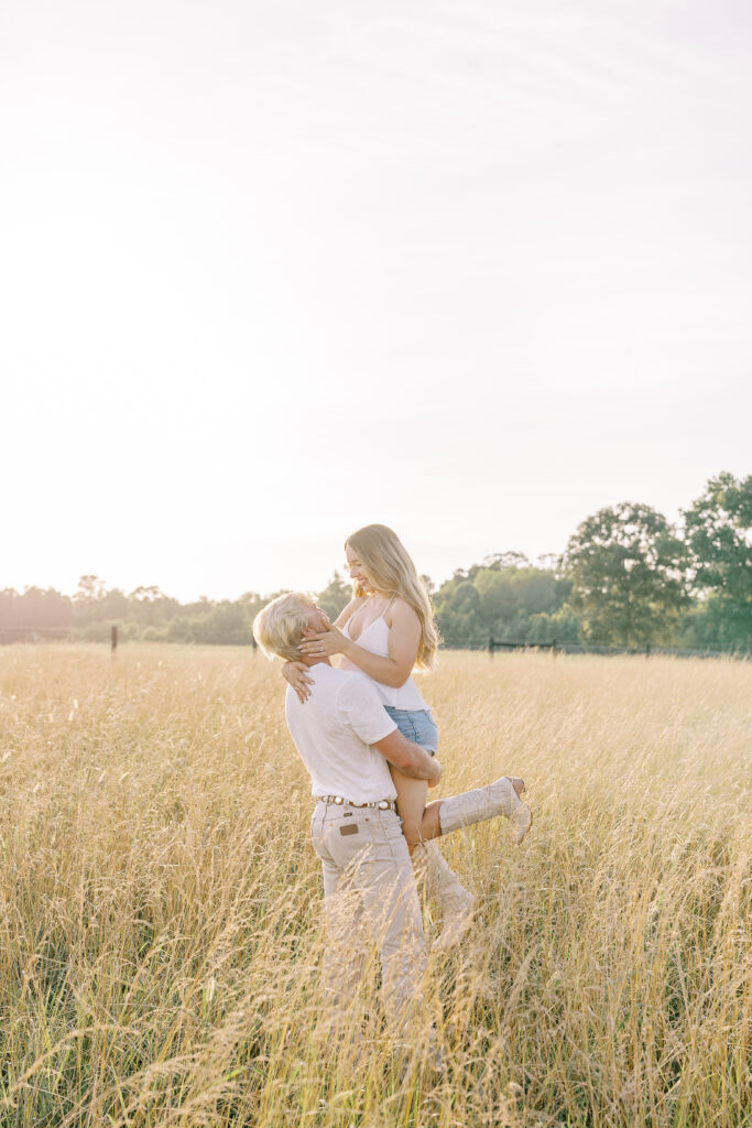 a couple's engagement session at wild daisy farm in molena, georgia
