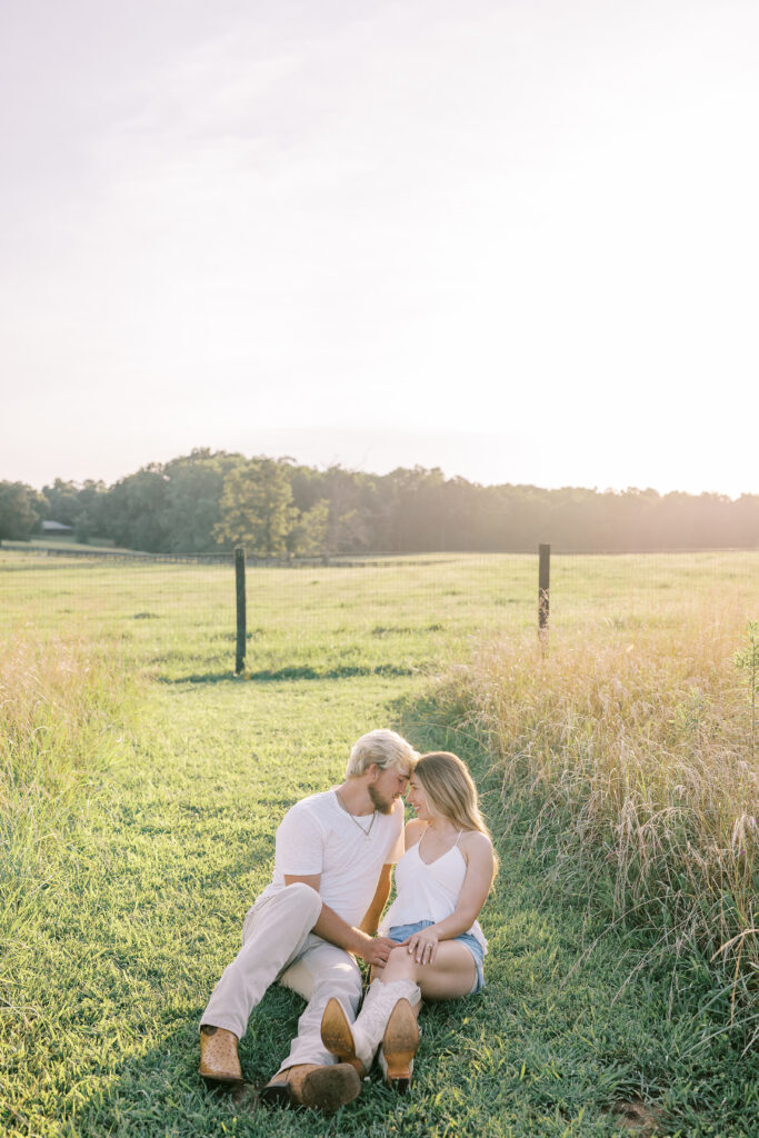 a couple's engagement session at wild daisy farm in molena, georgia