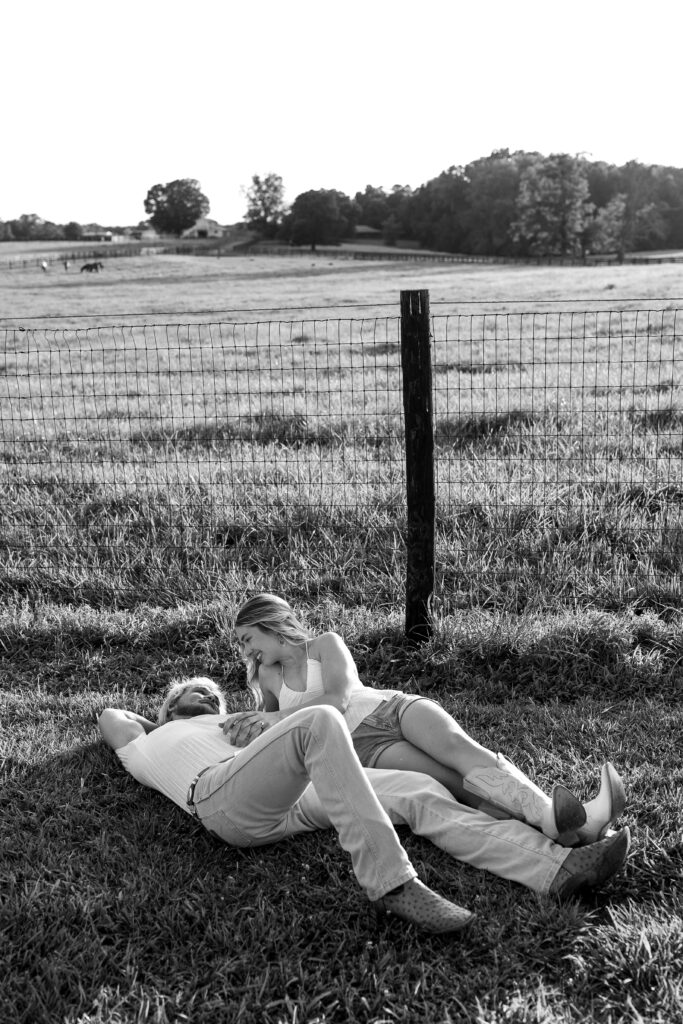 a couple's engagement session at wild daisy farm in molena, georgia