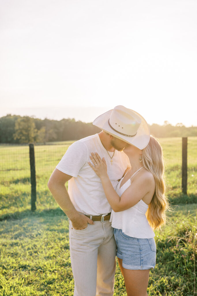 a couple's engagement session at wild daisy farm in molena, georgia