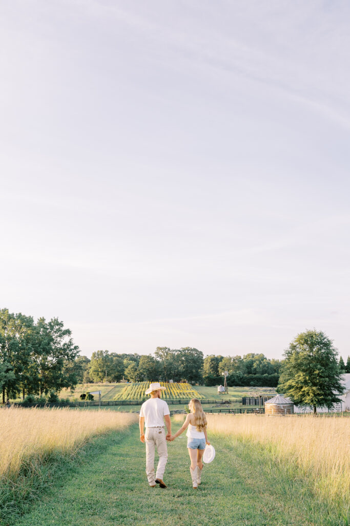a couple's engagement session at wild daisy farm in molena, georgia