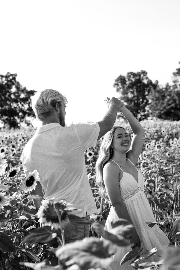 a couple's engagement session at wild daisy farm in molena, georgia