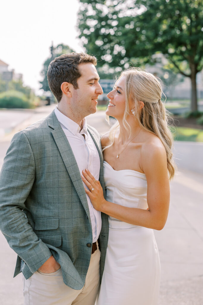 golden hour portraits of the bride and groom the night before their wedding