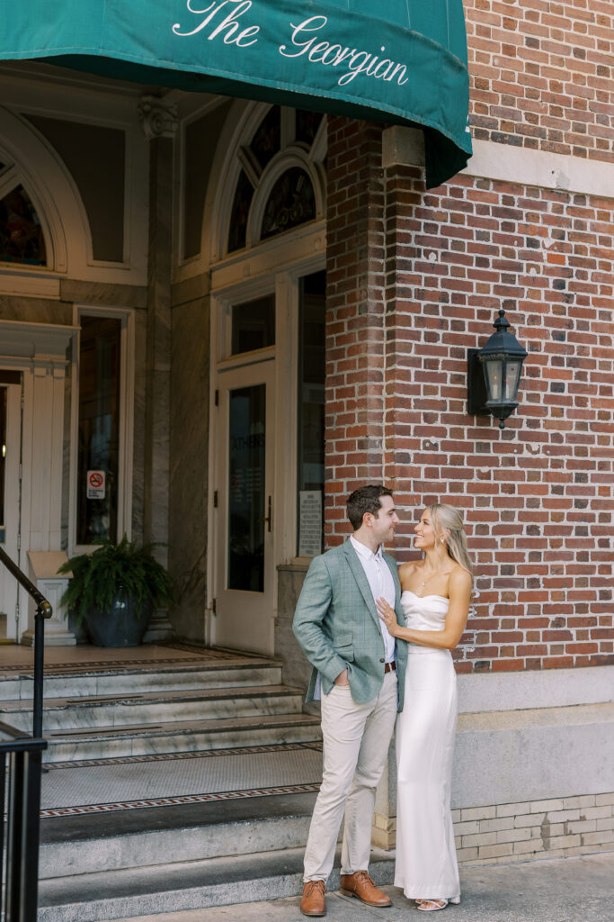 golden hour portraits of the bride and groom the night before their wedding