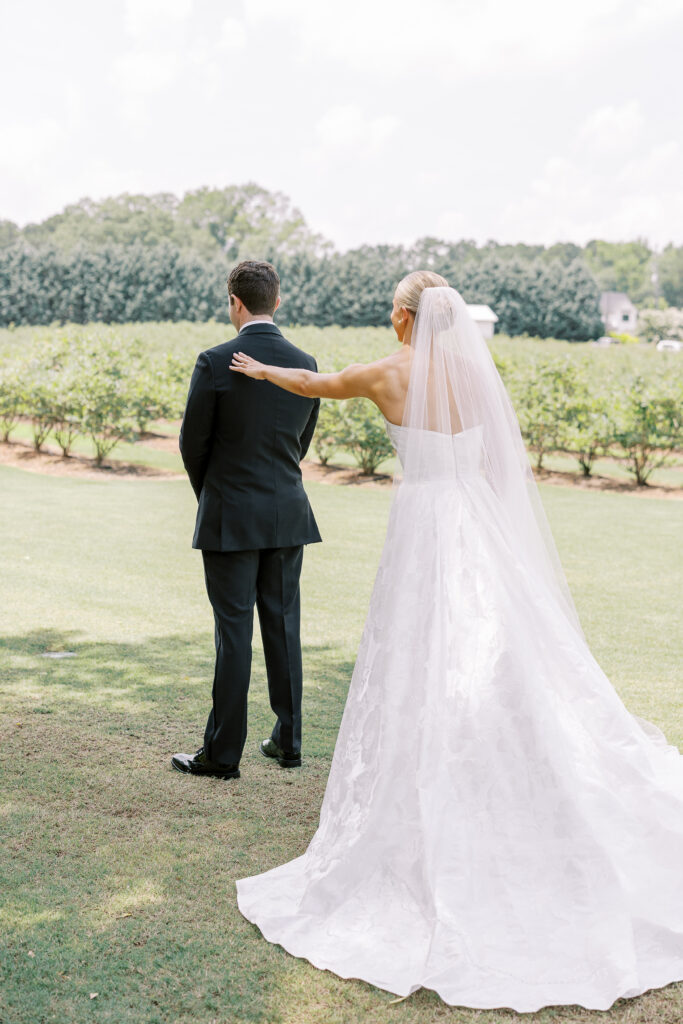 bride and groom first look