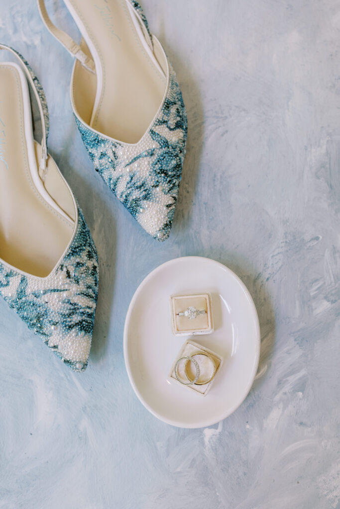 wedding rings and bridal shoes