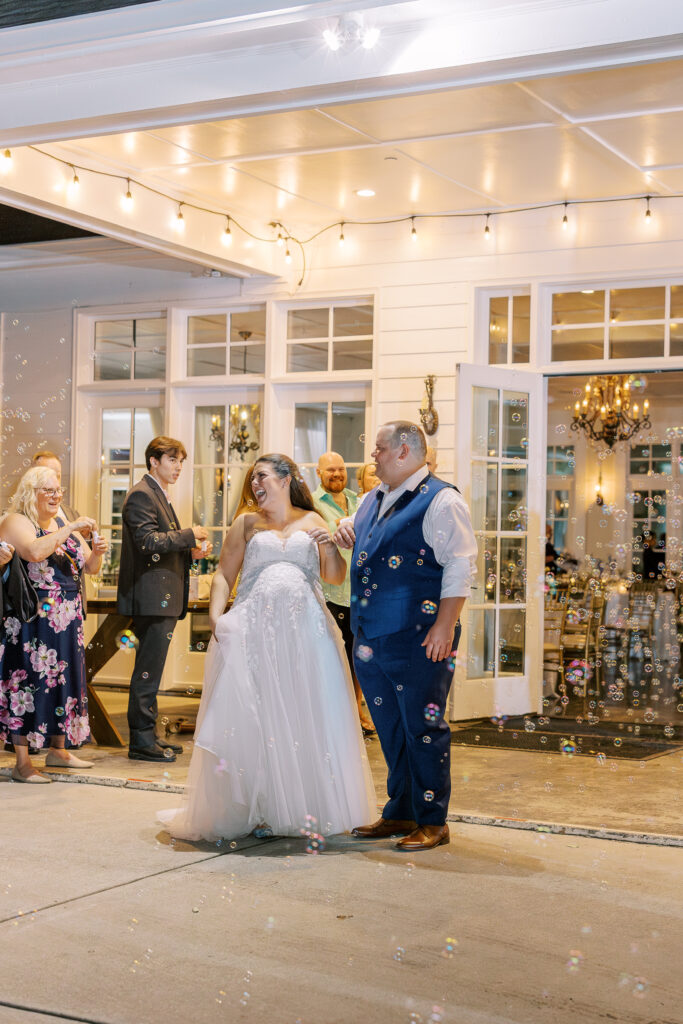 bride and groom bubble exit