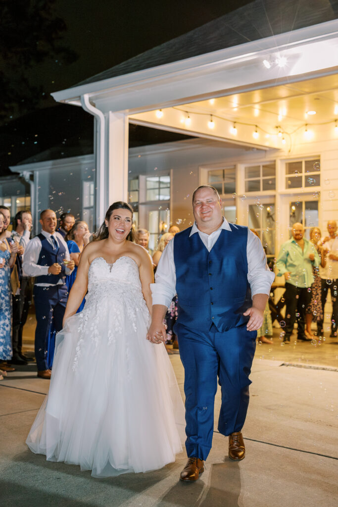 bride and groom bubble exit