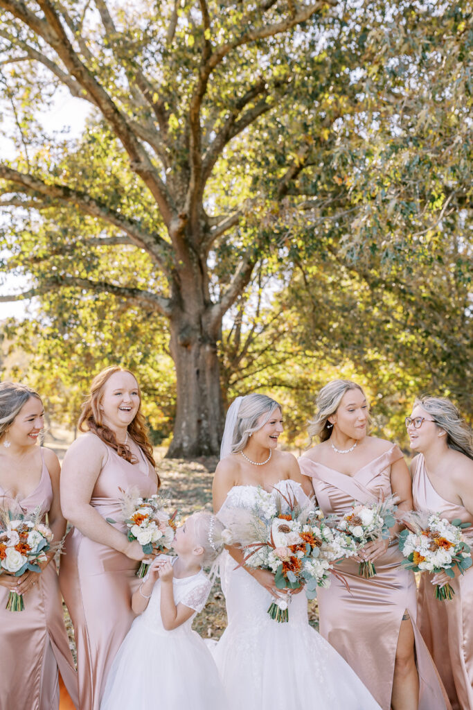 bride, bridesmaids, and flower girls