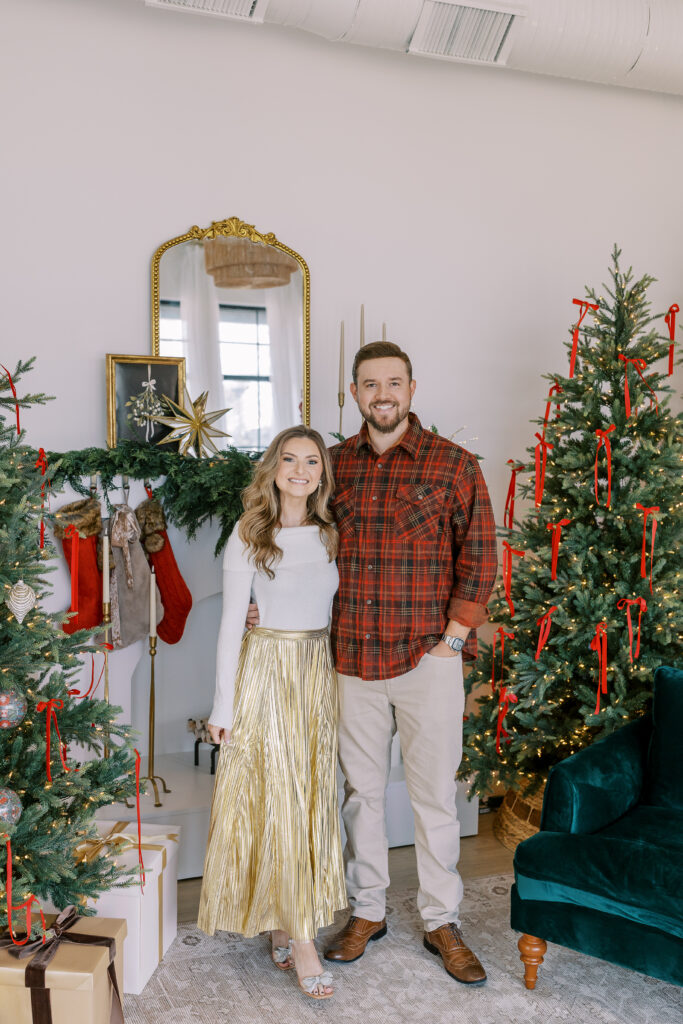 a couple's christmas engagement session at birdie & co studio in athens, ga