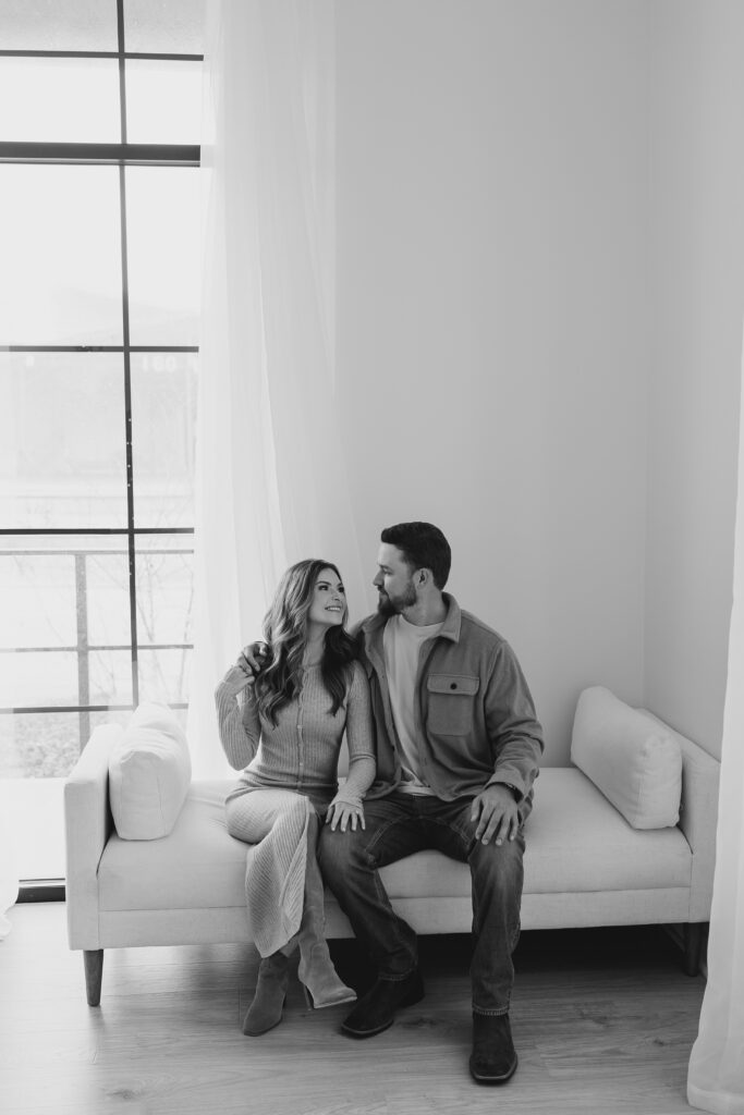 a couple's engagement session at birdie & co studio in athens, ga
