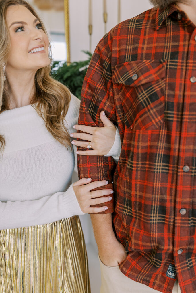 a couple's christmas engagement session at birdie & co studio in athens, ga