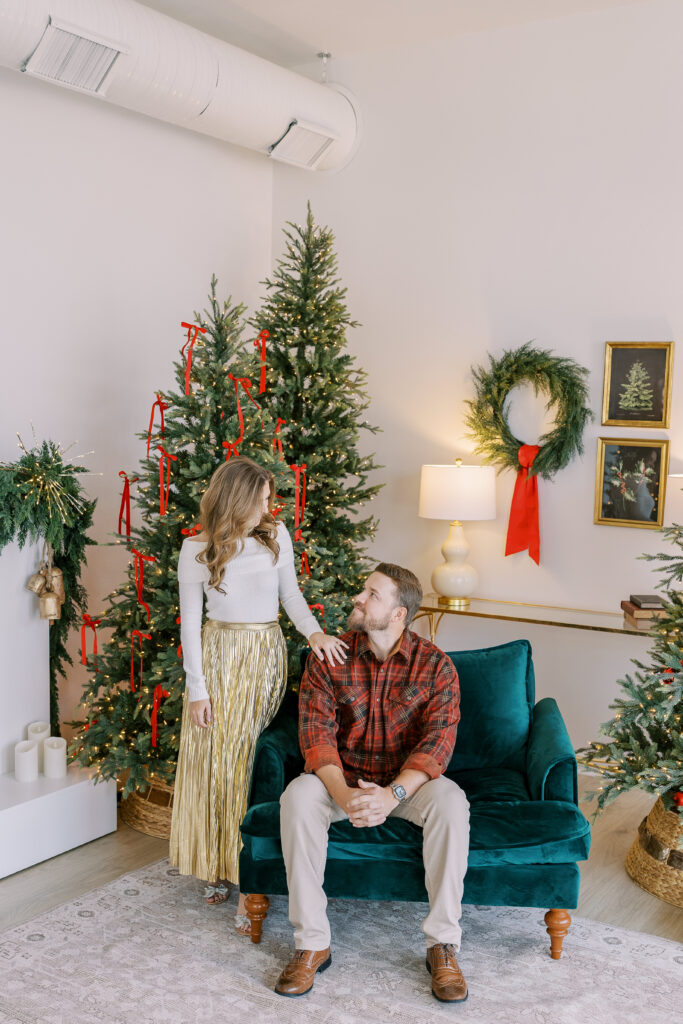 a couple's christmas engagement session at birdie & co studio in athens, ga