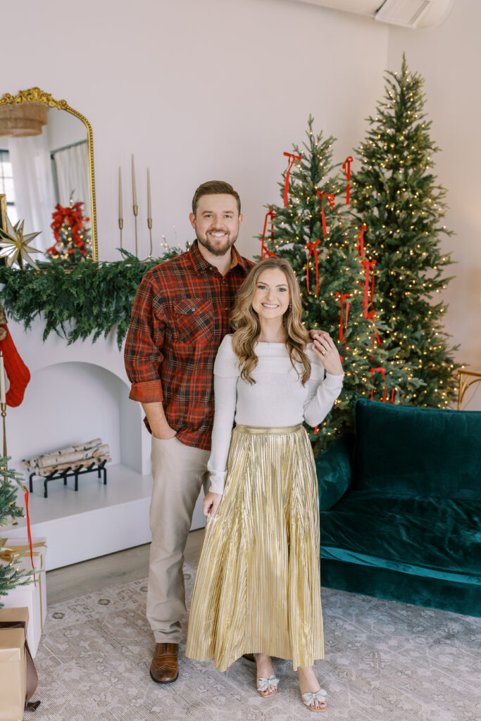 a couple's christmas engagement session at birdie & co studio in athens, ga