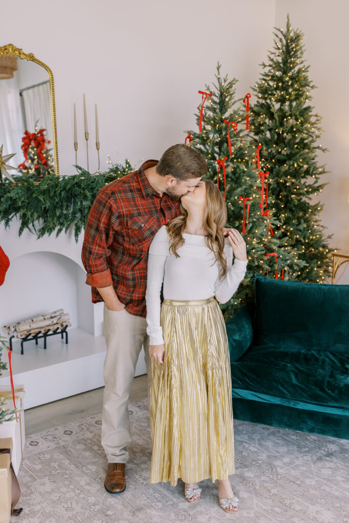 a couple's christmas engagement session at birdie & co studio in athens, ga