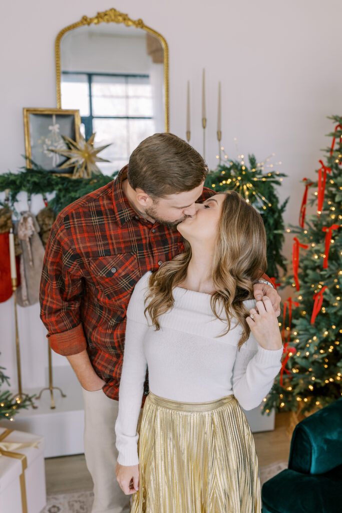 a couple's christmas engagement session at birdie & co studio in athens, ga