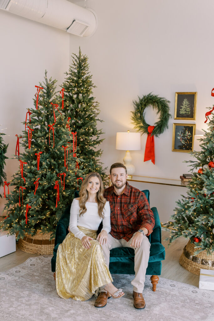 a couple's christmas engagement session at birdie & co studio in athens, ga