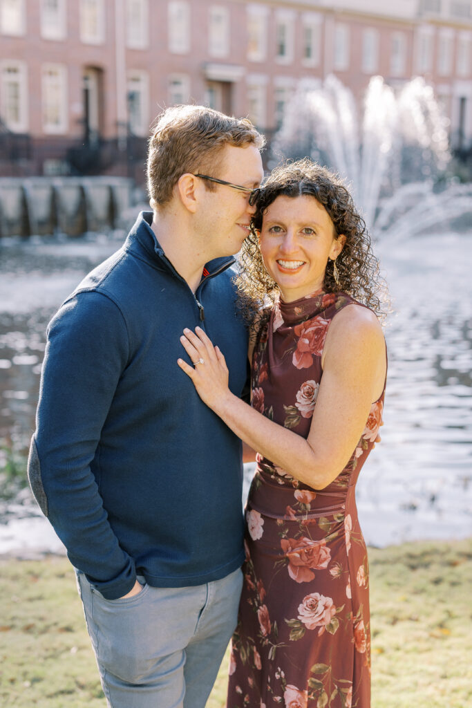 a couple having an engagement session in the sandy springs neighborhood of atlanta