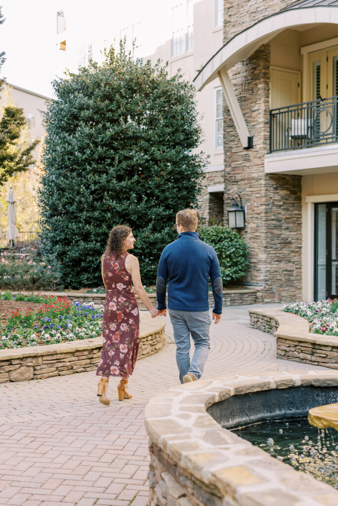 a couple having an engagement session in the sandy springs neighborhood of atlanta