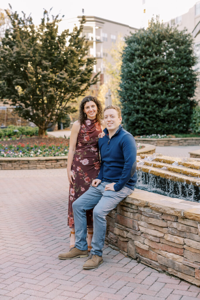 a couple having an engagement session in the sandy springs neighborhood of atlanta