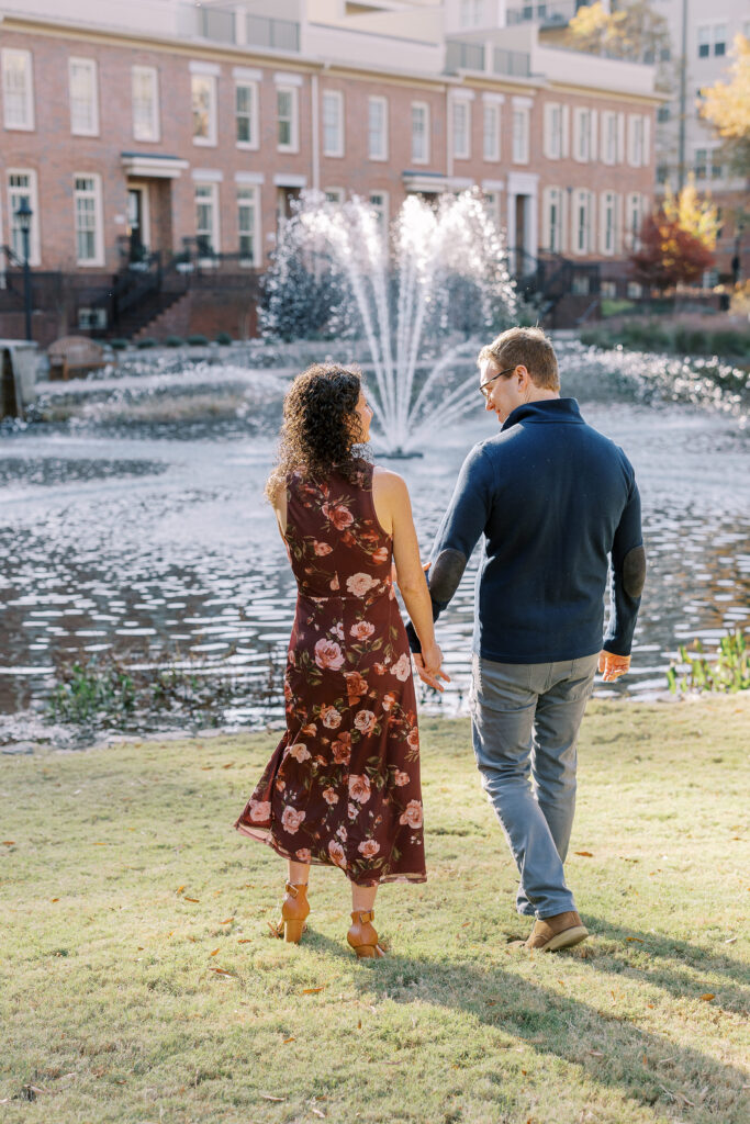 a couple having an engagement session in the sandy springs neighborhood of atlanta