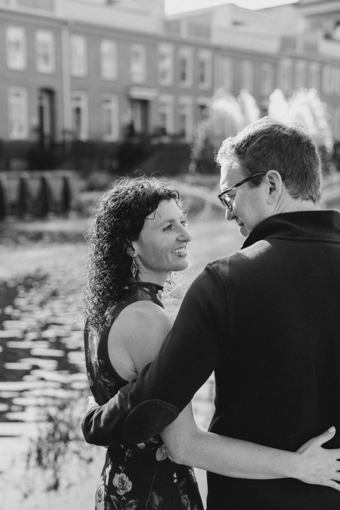 a couple having an engagement session in the sandy springs neighborhood of atlanta