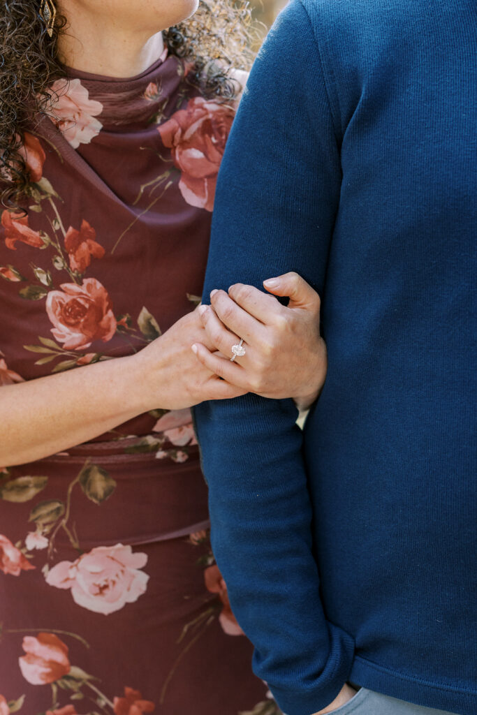a couple having an engagement session in the sandy springs neighborhood of atlanta