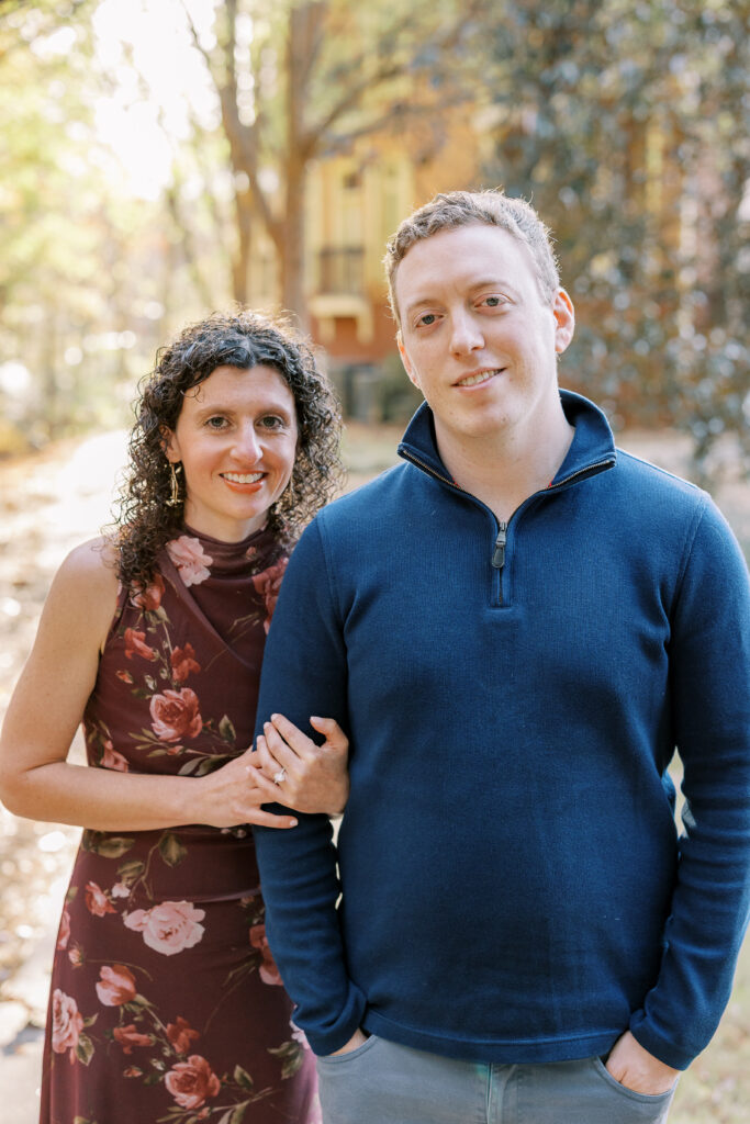 a couple having an engagement session in the sandy springs neighborhood of atlanta