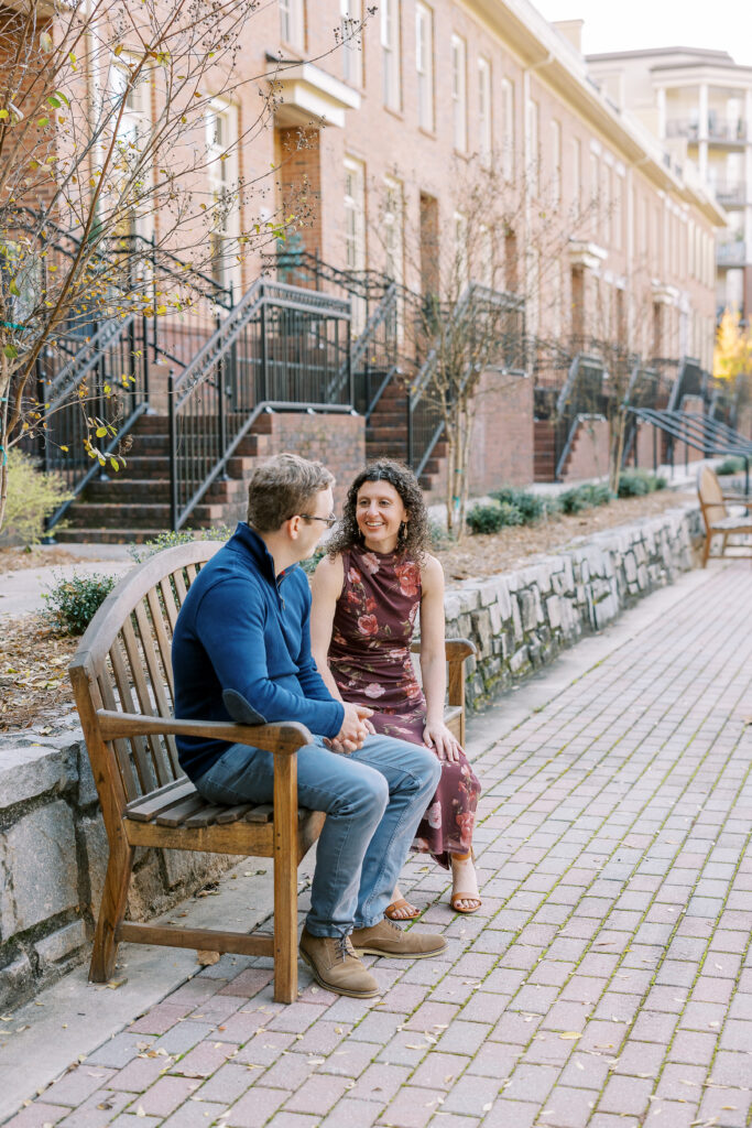 a couple having an engagement session in the sandy springs neighborhood of atlanta