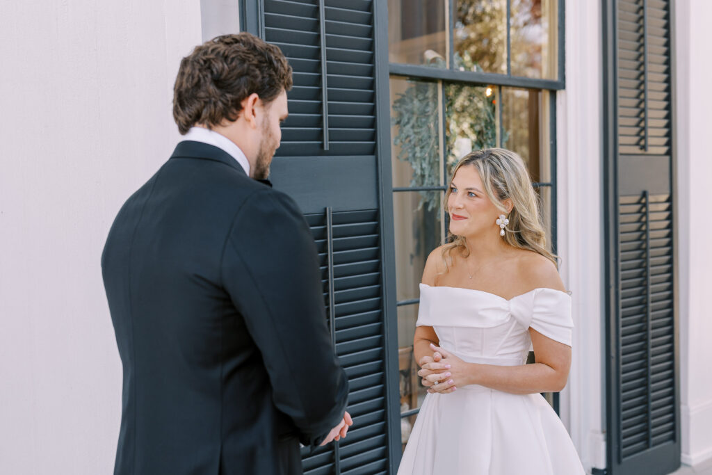 bride and groom first look