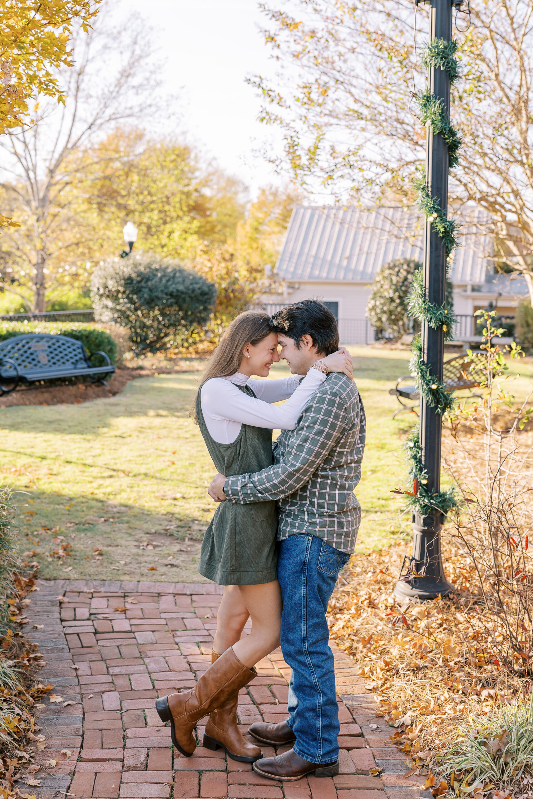 a late fall engagement session in November in Madison, Georgia