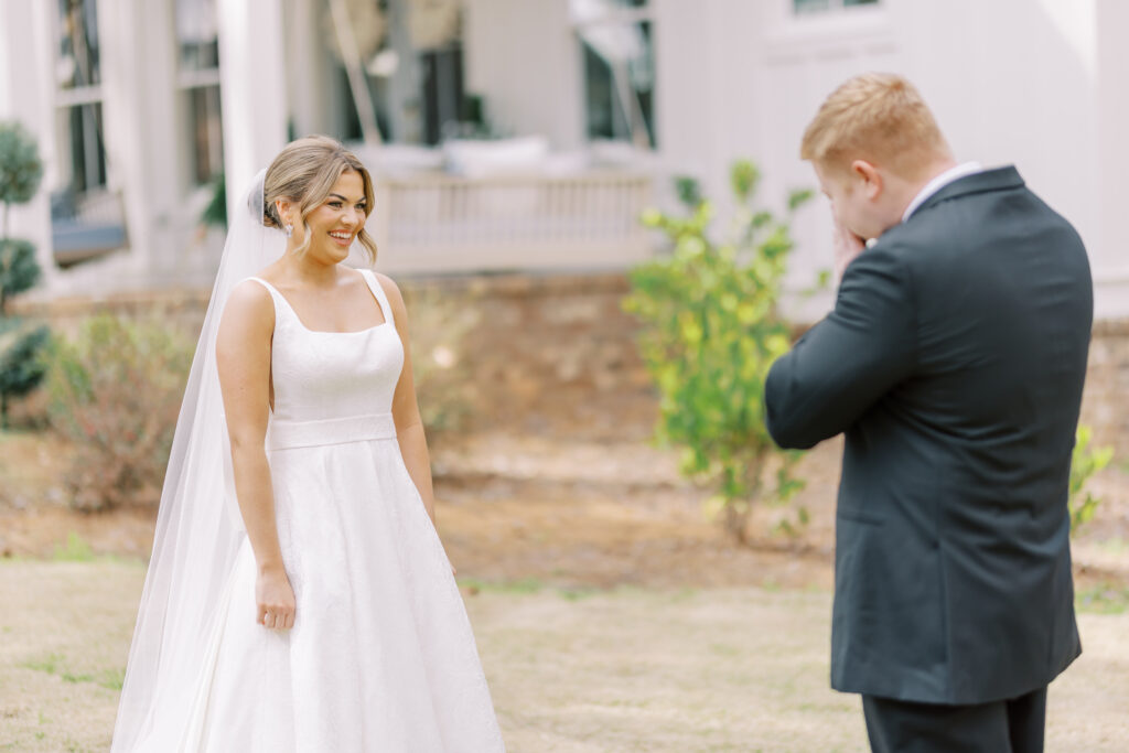 first look between bride and groom