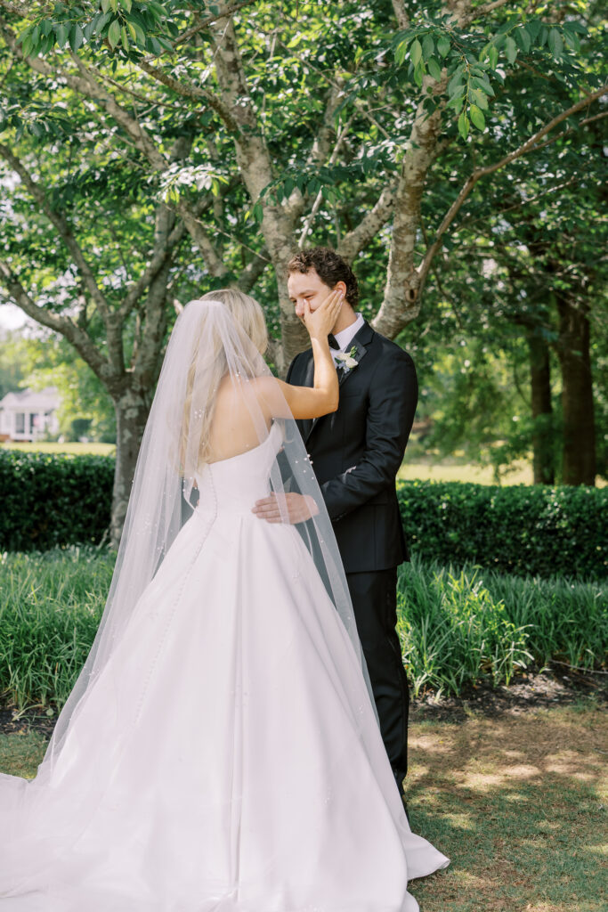 bride and groom first look