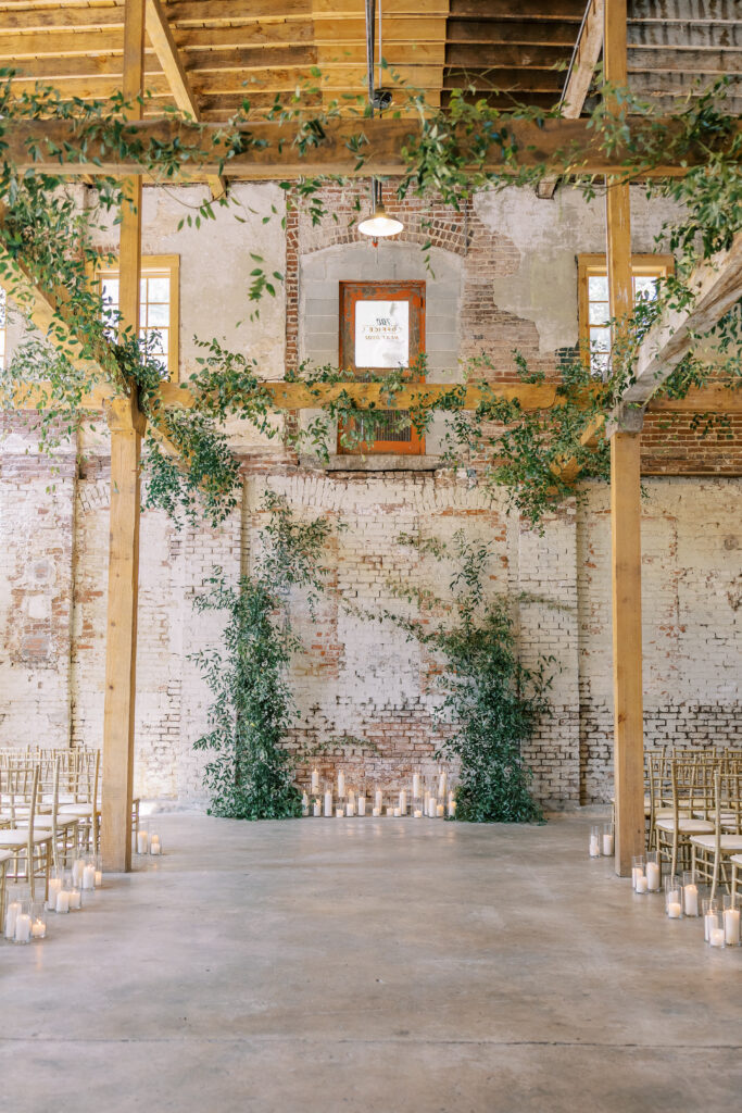 A photo from a wedding held at Guardian Works in Atlanta, balancing elegance and industrial.