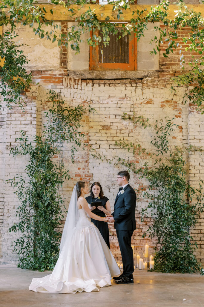 A photo from a wedding held at Guardian Works in Atlanta, balancing elegance and industrial.
